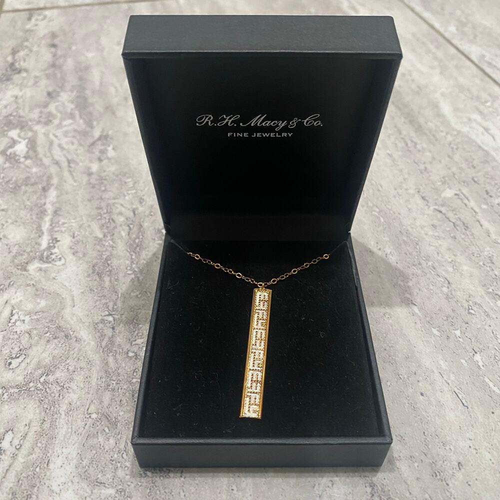 R.H. Macy & Co Greek Key Vertical Bar Pendant Necklace 14k Gold & Rhodium-Plate